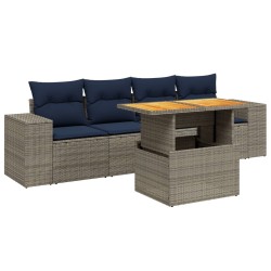 Salon de jardin 5 pcs avec coussins gris résine tressée 