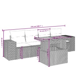 Salon de jardin 5 pcs avec coussins gris résine tressée 