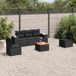 Salon de jardin 6 pcs avec coussins noir résine tressée 