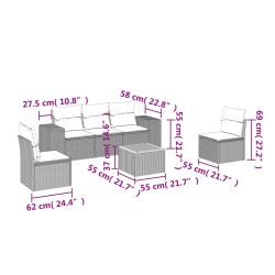 Salon de jardin 6 pcs avec coussins noir résine tressée 