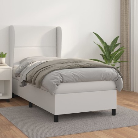 Sommier à lattes de lit avec matelas Blanc 90x190 cm Similicuir 