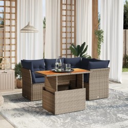 Salon de jardin 5 pcs avec coussins gris résine tressée 