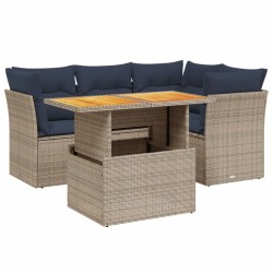 Salon de jardin 5 pcs avec coussins gris résine tressée 