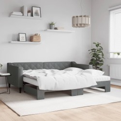 Lit de jour avec gigogne et matelas gris foncé 90x190 cm tissu 