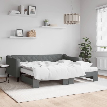 Lit de jour avec gigogne et matelas gris foncé 90x190 cm tissu 
