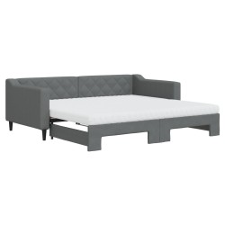 Lit de jour avec gigogne et matelas gris foncé 90x190 cm tissu 