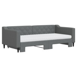 Lit de jour avec gigogne et matelas gris foncé 90x190 cm tissu 