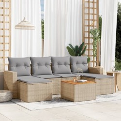 Salon de jardin avec coussins 7 pcs beige résine tressée 