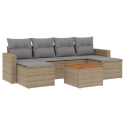 Salon de jardin avec coussins 7 pcs beige résine tressée 