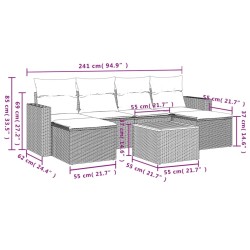 Salon de jardin avec coussins 7 pcs beige résine tressée 