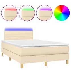 Sommier à lattes de lit matelas et LED crème 120x190 cm tissu 