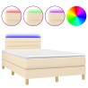 Sommier à lattes de lit matelas et LED crème 120x190 cm tissu 