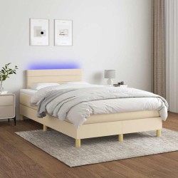 Sommier à lattes de lit matelas et LED crème 120x190 cm tissu 