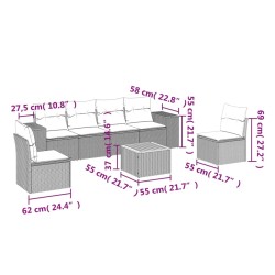 Salon de jardin avec coussins 7 pcs beige résine tressée 