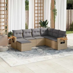 Salon de jardin avec coussins 7 pcs beige résine tressée 