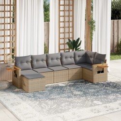 Salon de jardin avec coussins 7 pcs beige résine tressée 