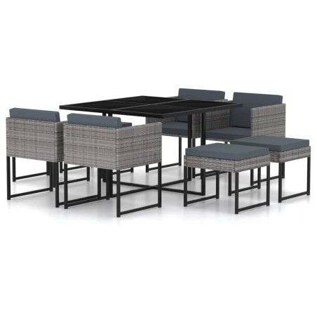 Ensemble à manger de jardin coussins 9pcs Résine tressée Gris 
