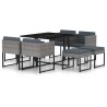 Ensemble à manger de jardin coussins 9pcs Résine tressée Gris 