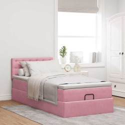 Cadre de lit ottoman avec matelas rose 90x200 cm velours 