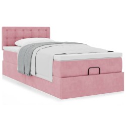 Cadre de lit ottoman avec matelas rose 90x200 cm velours 