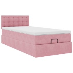 Cadre de lit ottoman avec matelas rose 90x200 cm velours 