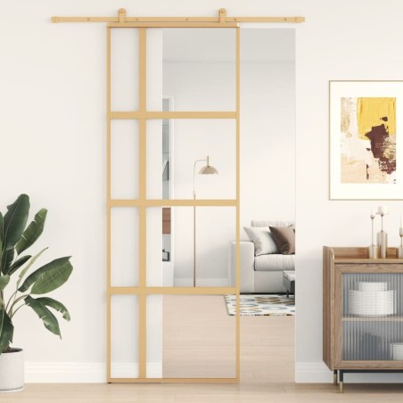 Porte coulissante doré 76x205 cm verre ESG clair et aluminium 