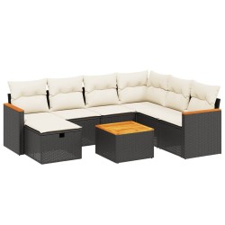 Salon de jardin 8 pcs avec coussins noir résine tressée 
