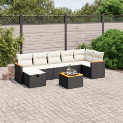 Salon de jardin 8 pcs avec coussins noir résine tressée 
