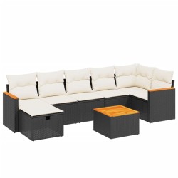 Salon de jardin 8 pcs avec coussins noir résine tressée 