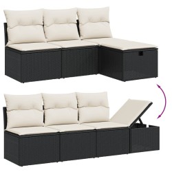Salon de jardin 8 pcs avec coussins noir résine tressée 