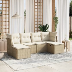 Salon de jardin avec coussins 6 pcs beige résine tressée 