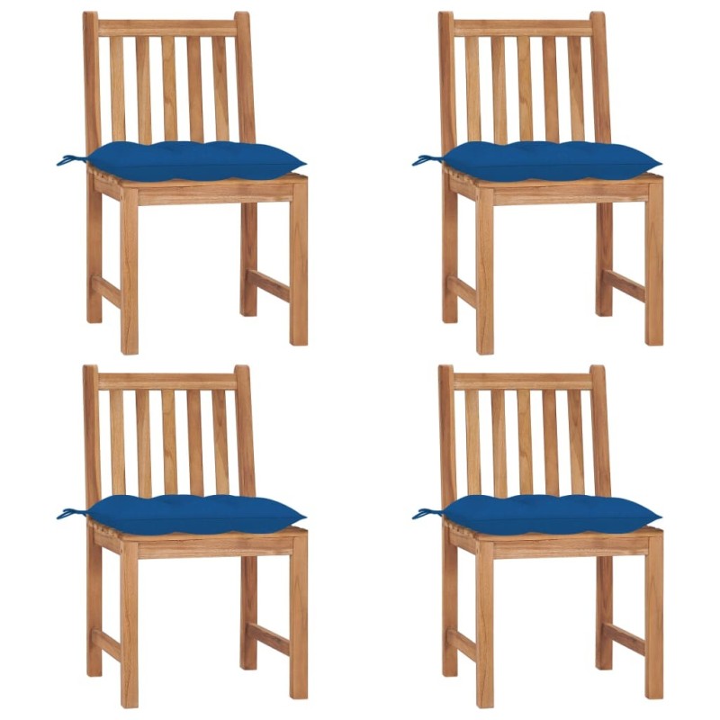 Chaises de jardin lot de 4 avec coussins Bois de teck massif 