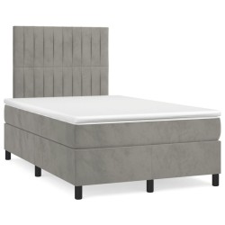 Sommier à lattes de lit et matelas gris clair 120x190cm velours 