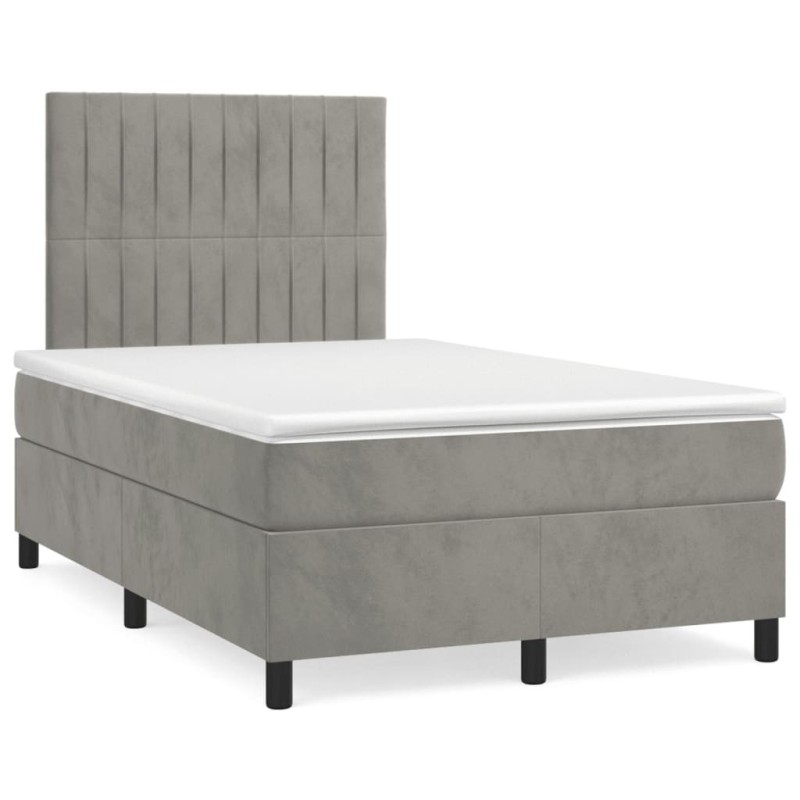 Sommier à lattes de lit et matelas gris clair 120x190cm velours 