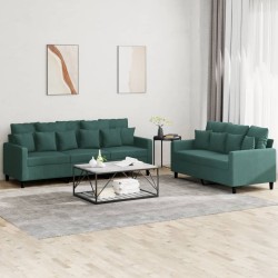 Ensemble de canapés 2 pcs avec coussins Vert foncé Velours 