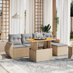 Salon de jardin avec coussins 6 pcs beige résine tressée 