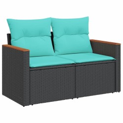 Canapé de jardin avec coussins 2 places en résine tressée noire 