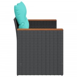 Canapé de jardin avec coussins 2 places en résine tressée noire 
