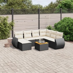 Salon de jardin 8 pcs avec coussins noir résine tressée 
