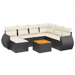 Salon de jardin 8 pcs avec coussins noir résine tressée 