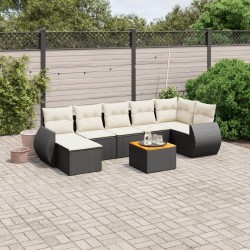 Salon de jardin 8 pcs avec coussins noir résine tressée 