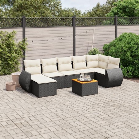 Salon de jardin 8 pcs avec coussins noir résine tressée 