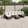 Salon de jardin 8 pcs avec coussins noir résine tressée 