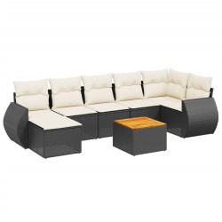 Salon de jardin 8 pcs avec coussins noir résine tressée 
