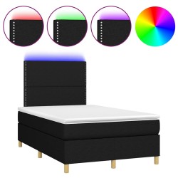 Sommier à lattes de lit matelas et LED noir 120x190 cm tissu 