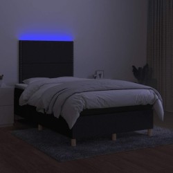 Sommier à lattes de lit matelas et LED noir 120x190 cm tissu 