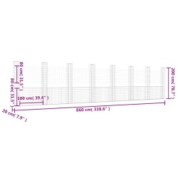 Panier de gabion en forme de U avec 8 poteaux Fer 860x20x200 cm 