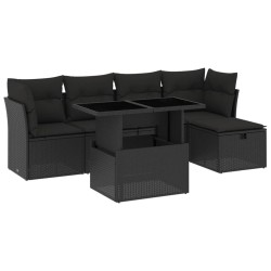 Salon de jardin 6 pcs avec coussins noir résine tressée 