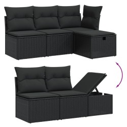 Salon de jardin 6 pcs avec coussins noir résine tressée 