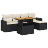 Salon de jardin 6 pcs avec coussins noir résine tressée 